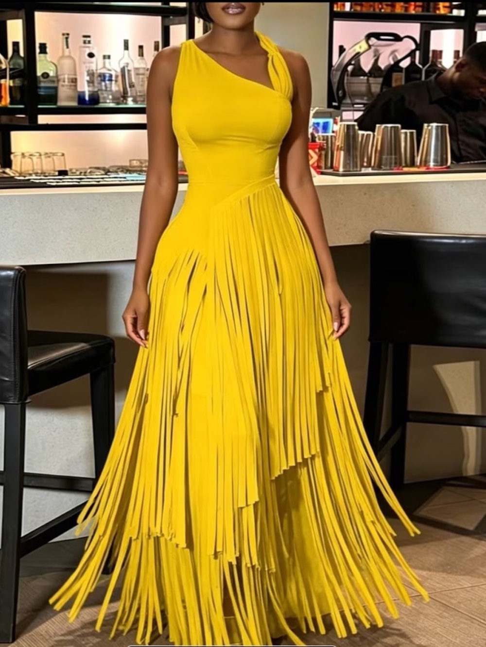 Bright Yellow tassel Maxi Dress